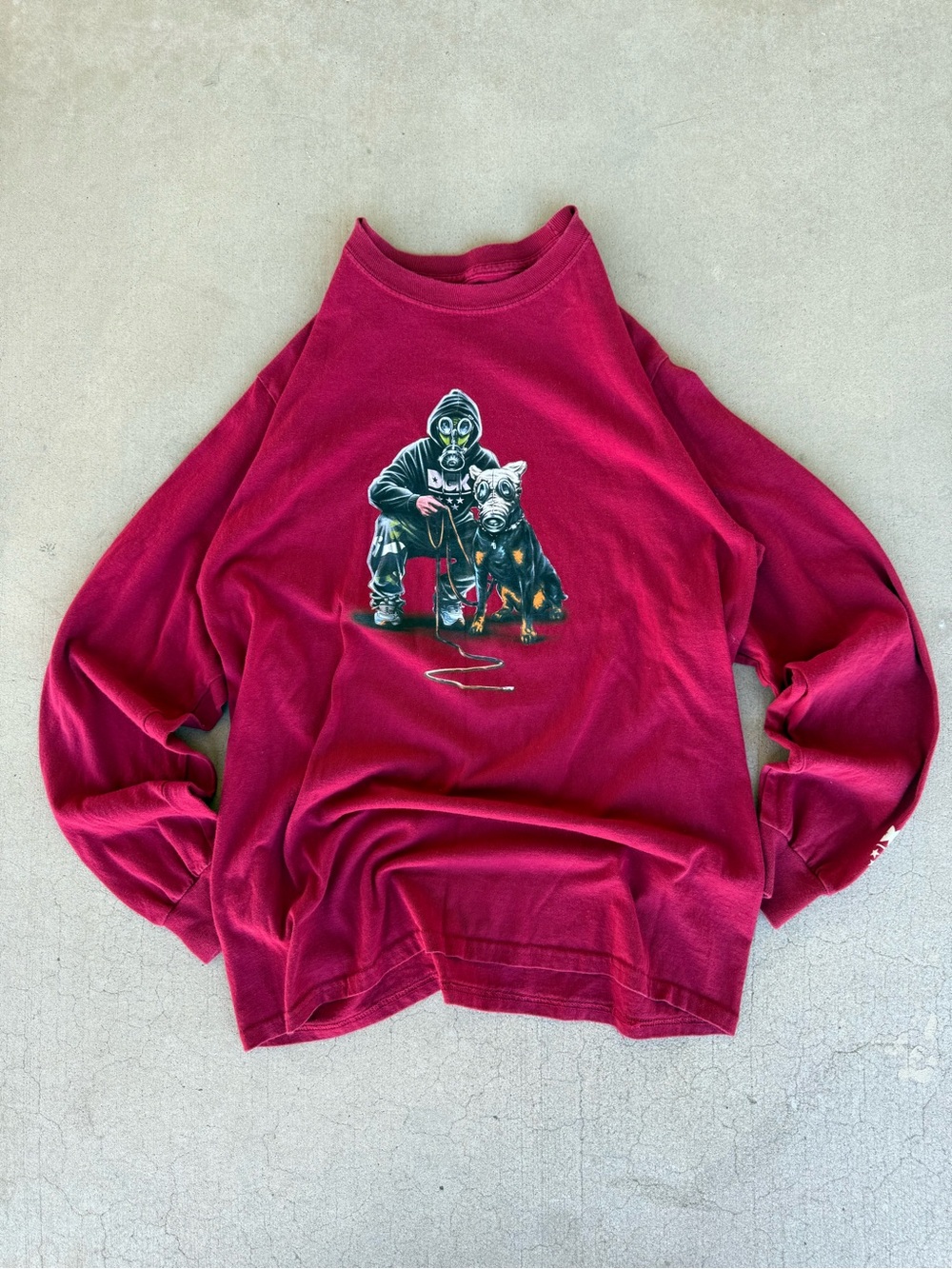 DGK Gas Mask Dog Graphic Long Sleeve T-Shirt Red – Size Medium